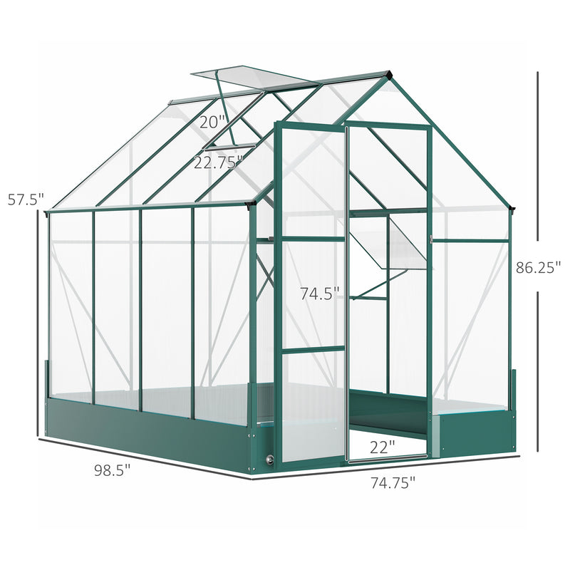 Outsunny 8' x 6' Aluminum Greenhouse with Polycarbonate Panels and Roof Vent