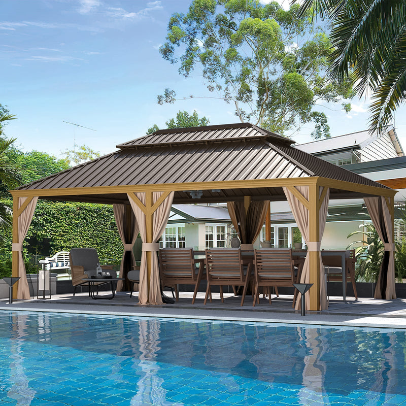 Erommy 12x22 Wood Grain Rectangular Hardtop Gazebo exterior