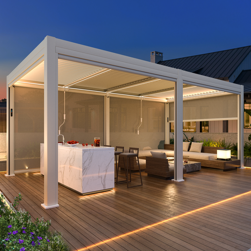 Erommy 10x20 Electric Louvered Pergola White exterior