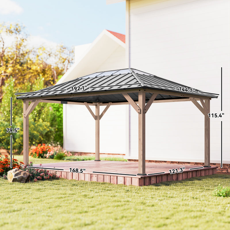 Outsunny 12' x 16' Wood-Look Hardtop Gazebo with Galvanized Steel Roof and Clear Panels