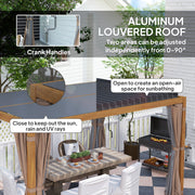 Outsunny 10' x 13' Aluminum Retractable Louvered Pergola with Curtains and Netting