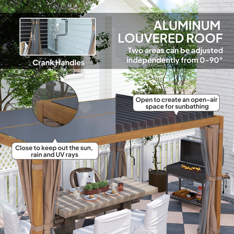 Outsunny 10' x 13' Aluminum Retractable Louvered Pergola with Curtains and Netting