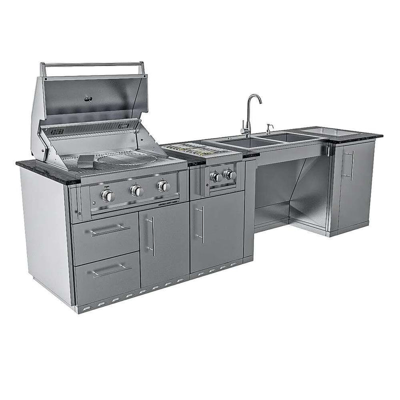 Sunstone THE SUMMIT - angled view with open grill and side burner