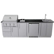 Sunstone THE BRAZOS - straight-on view with grill, burner, fridge and sink