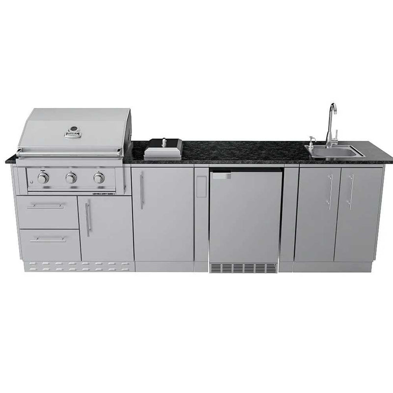 Sunstone THE BRAZOS - straight-on view with grill, burner, fridge and sink