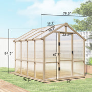 Outsunny 6.6' x 8' Fir Wood Greenhouse with Polycarbonate Panels and Roof Vent