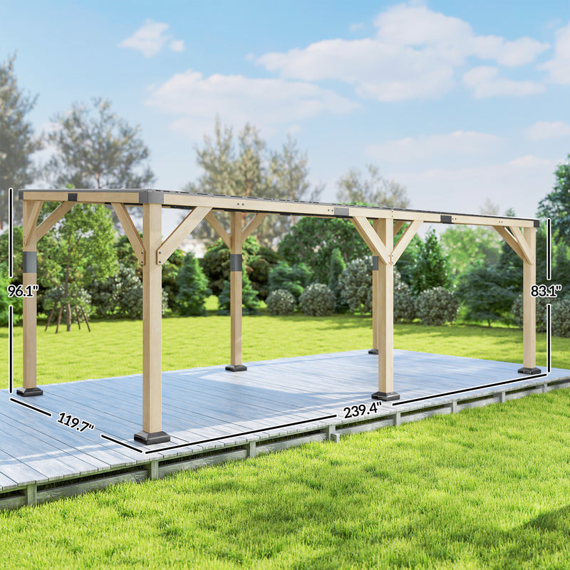 Outsunny 10' x 20' Fir Wood Lean-To Gazebo with Galvanized Steel Sloped Roof
