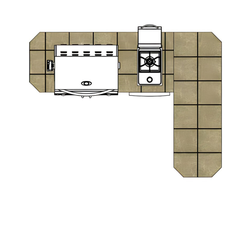 Cal Flame Malibu Q 830 BBQ island top view showing the L-shaped layout