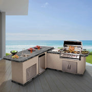 Cal Flame Carmel Q 870 L-shaped BBQ island with sink, grill and refrigerator