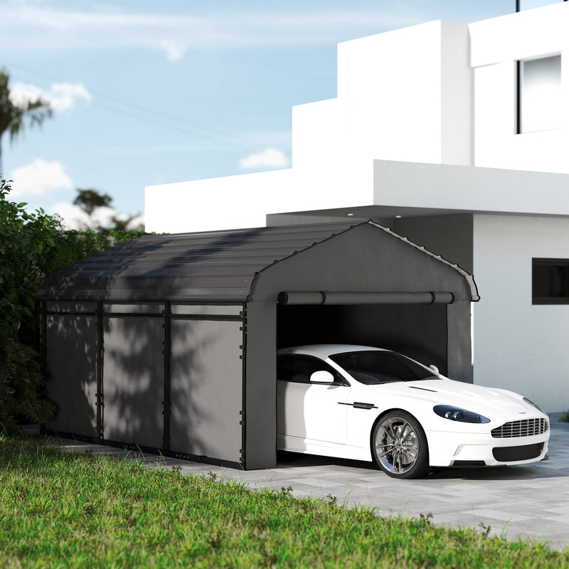 Outsunny Metal Carport with Galvanized Steel Roof and Removable Sidewalls