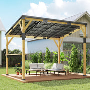 Outsunny 10' x 14' Fir Wood Lean-To Gazebo with Galvanized Steel Roof and Bar Shelf