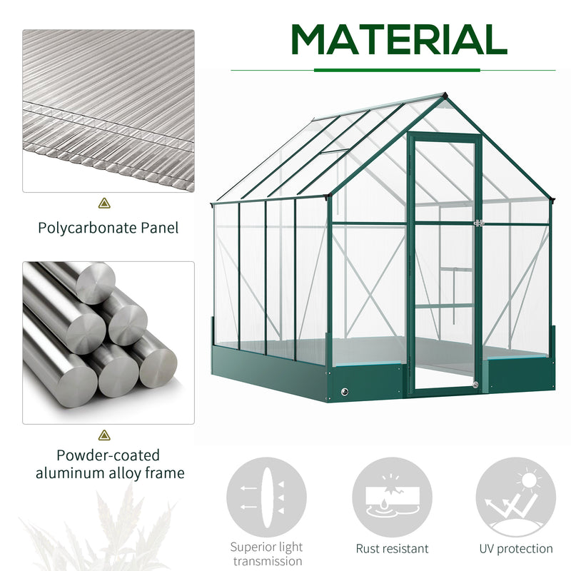 Outsunny 8' x 6' Aluminum Greenhouse with Polycarbonate Panels and Roof Vent