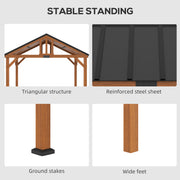 Outsunny 11' x 12' Wood Frame Hardtop Gazebo with Waterproof Asphalt Roof