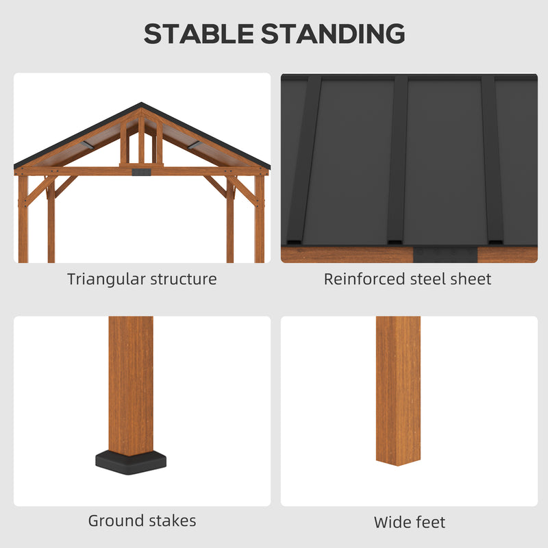 Outsunny 11' x 12' Wood Frame Hardtop Gazebo with Waterproof Asphalt Roof