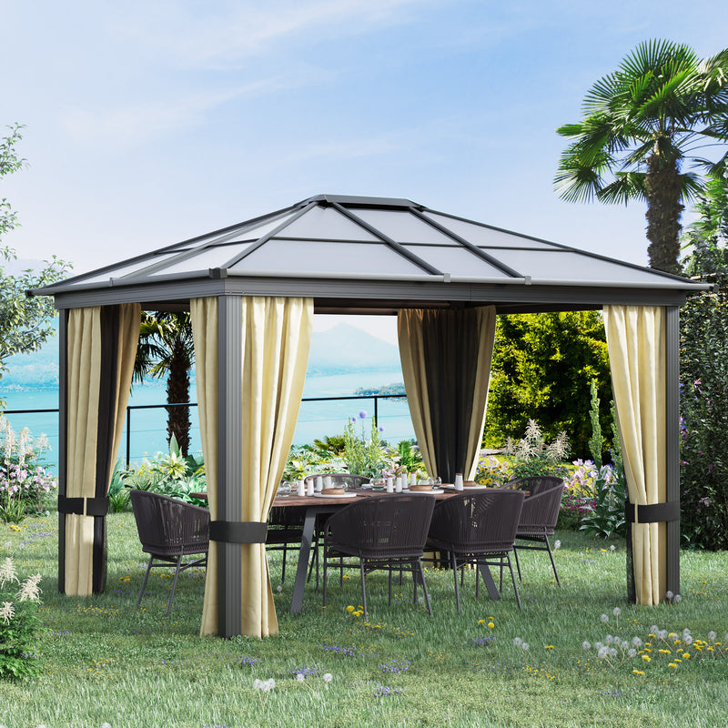 Outsunny 10' x 12' Aluminum Hardtop Gazebo with Polycarbonate Roof and Netting