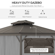 Outsunny 10' x 12' Metal Hardtop Gazebo with Double Roof, Curtains and Netting