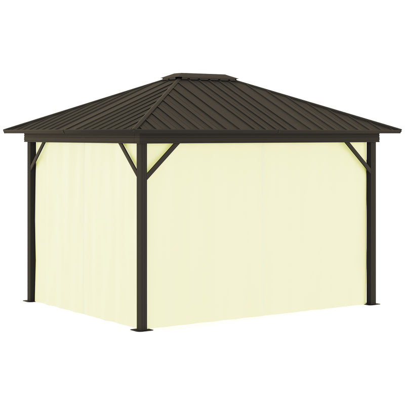 Outsunny 11.9' x 9.8' Aluminum Hardtop Gazebo with Metal Roof, Curtains and Netting