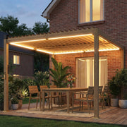 Outsunny 10' x 10' Steel Louvered Pergola with Solar LED Lighting and Drainage Gutters