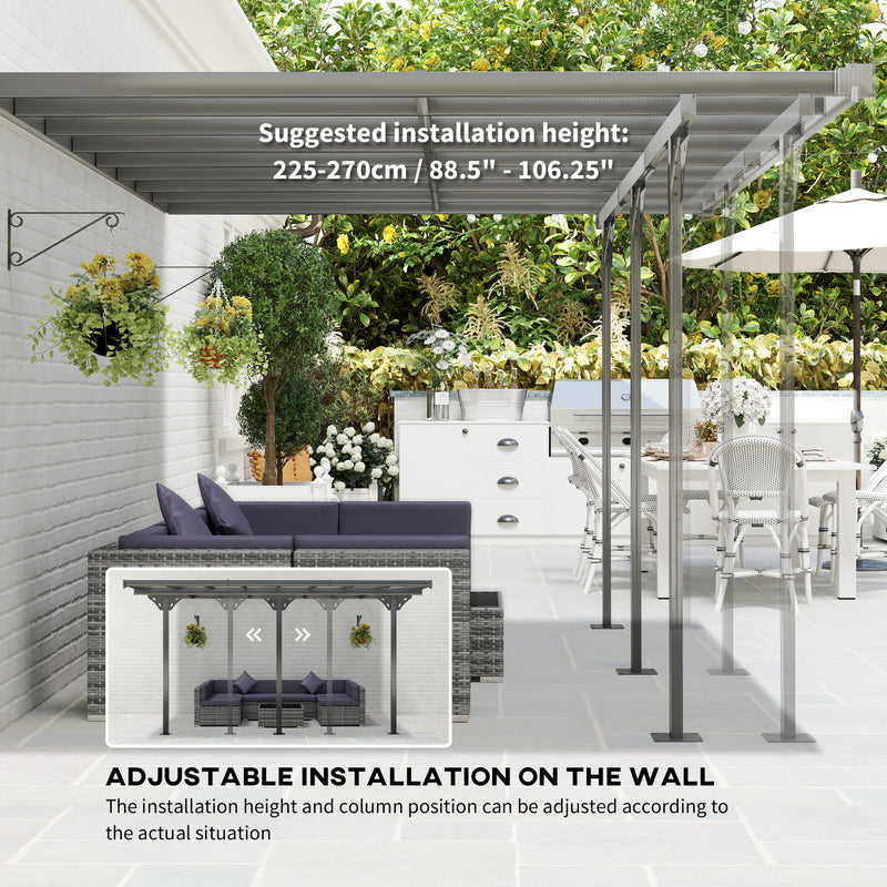 Outsunny 14.5' x 10' Aluminum Wall-Mounted Pergola with Polycarbonate UV-Blocking Roof