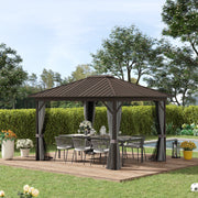 Outsunny 10' x 12' Aluminum Hardtop Gazebo with Single Metal Roof, Curtains and Netting