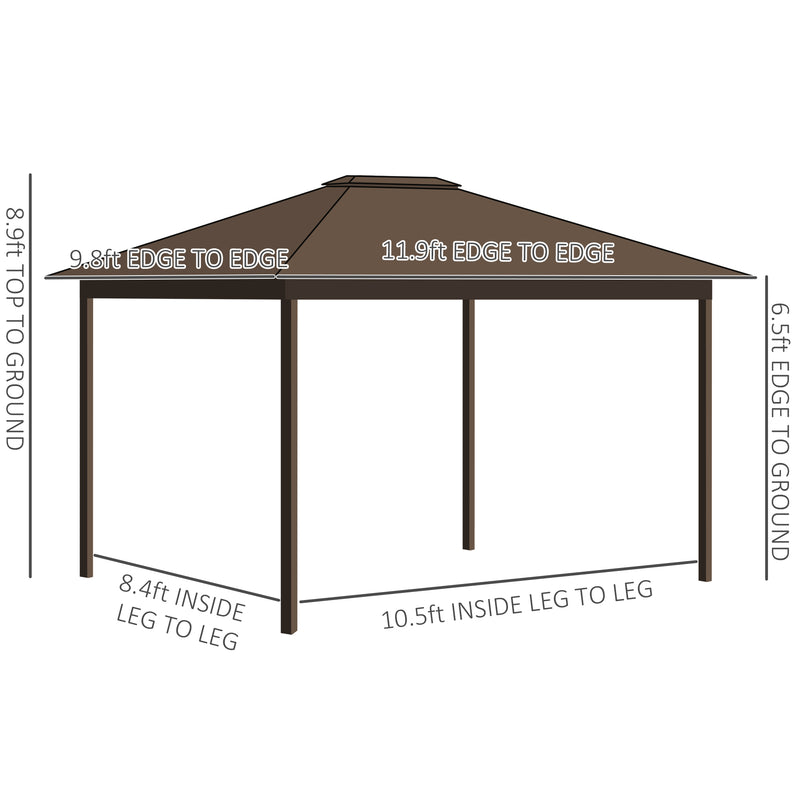 Outsunny 10' x 12' Aluminum Hardtop Gazebo with Single Metal Roof, Curtains and Netting