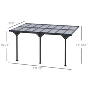 Outsunny 14.5' x 10' Aluminum Wall-Mounted Pergola with Polycarbonate UV-Blocking Roof