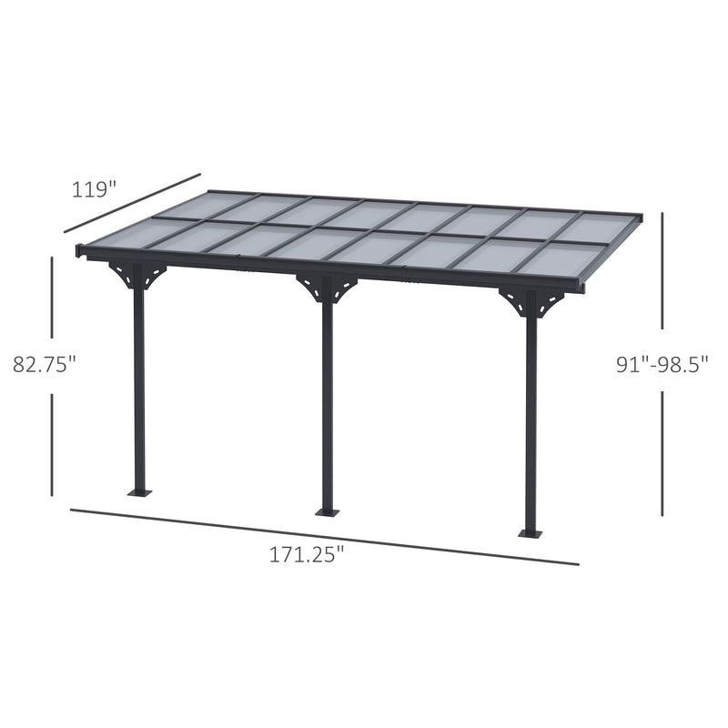Outsunny 14.5' x 10' Aluminum Wall-Mounted Pergola with Polycarbonate UV-Blocking Roof