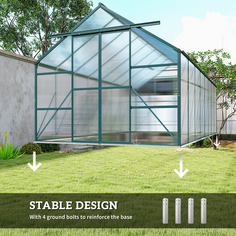 Outsunny 16' x 8' Aluminum Walk-In Greenhouse with Polycarbonate Panels and Rain Gutter