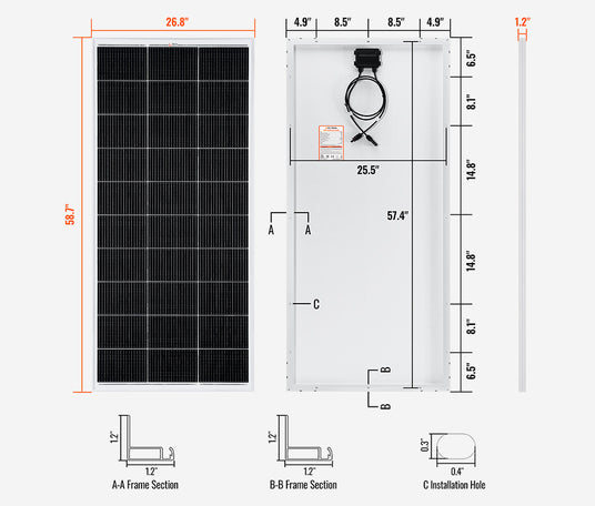 Rich Solar MEGA 200W dimensions diagram