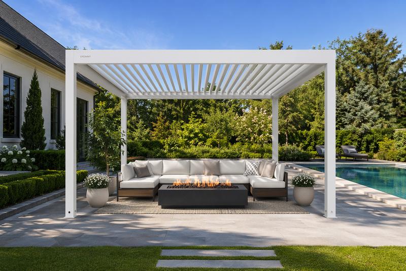 EROMMY 12x12 Aluminum Pergola with Louvered Roof – White