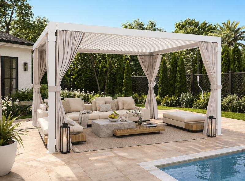 EROMMY 12x12 Aluminum Pergola with Louvered Roof – White
