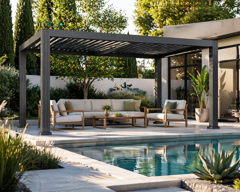 EROMMY 12x20 Freestanding Pergola with Louvered Roof – Dark Grey