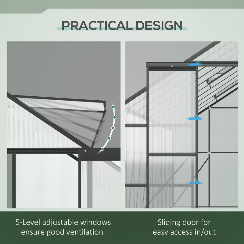 Outsunny 20' x 8' Aluminum Walk-In Greenhouse with Polycarbonate Panels and Rain Gutter