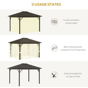 Outsunny 11.9' x 9.8' Aluminum Hardtop Gazebo with Metal Roof, Curtains and Netting