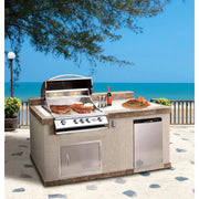 Cal Flame Costa Q PV6004 BBQ island with grill, shown with optional refrigerator