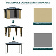 Outsunny 10' x 12' Aluminum Hardtop Gazebo with Polycarbonate Roof and Netting