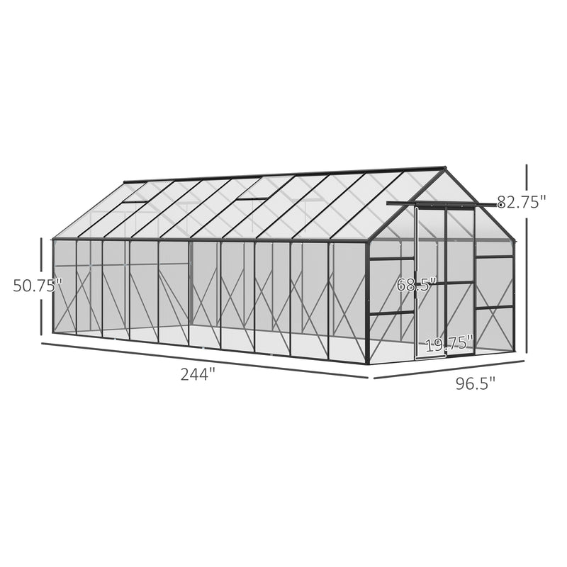 Outsunny 20' x 8' Aluminum Walk-In Greenhouse with Polycarbonate Panels and Rain Gutter