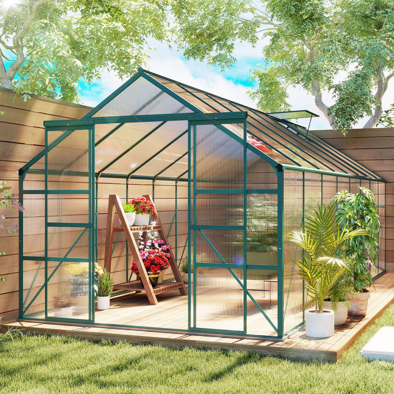 Outsunny 16' x 8' Aluminum Walk-In Greenhouse with Polycarbonate Panels and Rain Gutter