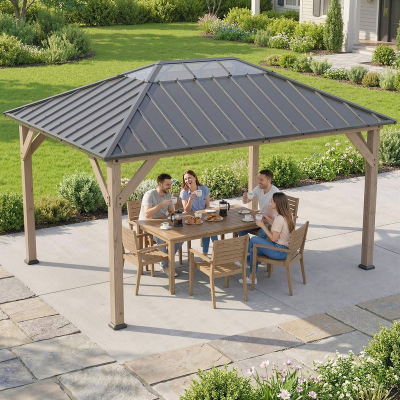 Outsunny 12' x 16' Wood-Look Hardtop Gazebo with Galvanized Steel Roof and Clear Panels