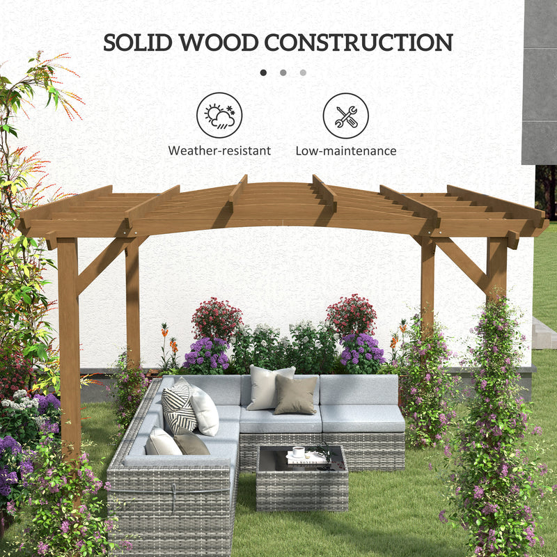 Outsunny 10' x 12' Fir Wood Pergola with Arched Grape Trellis Roof