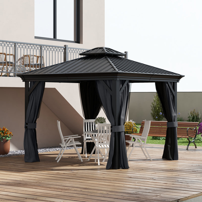 Outsunny 10' x 12' Aluminum Hardtop Gazebo with Double Roof and Enclosed Sidewalls