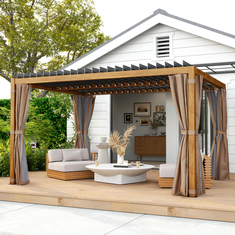 Outsunny 10' x 13' Aluminum Retractable Louvered Pergola with Curtains and Netting