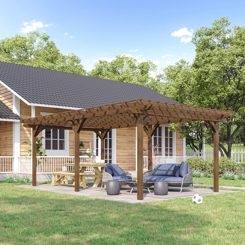 Outsunny 12' x 20' Wood Pergola with Grape Trellis for Climbing Plants