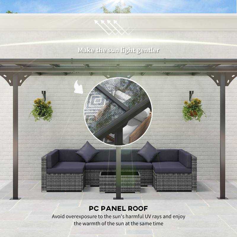 Outsunny 14.5' x 10' Aluminum Wall-Mounted Pergola with Polycarbonate UV-Blocking Roof