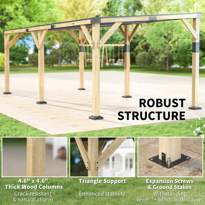 Outsunny 10' x 20' Fir Wood Lean-To Gazebo with Galvanized Steel Sloped Roof