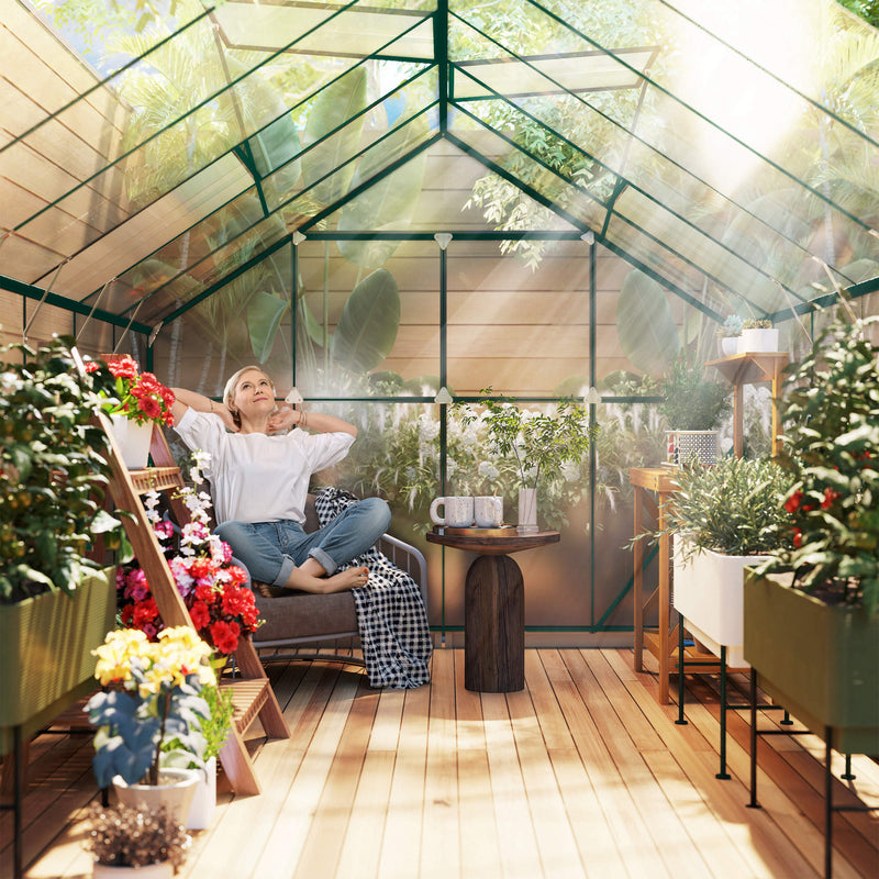 Outsunny 16' x 8' Aluminum Walk-In Greenhouse with Polycarbonate Panels and Rain Gutter