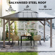 Outsunny 10' x 12' Wood-Look Hardtop Gazebo with Galvanized Steel Roof and Clear Panels