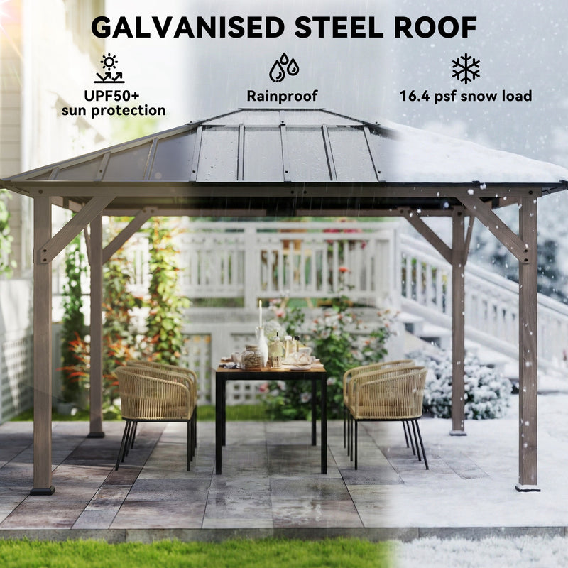Outsunny 10' x 12' Wood-Look Hardtop Gazebo with Galvanized Steel Roof and Clear Panels