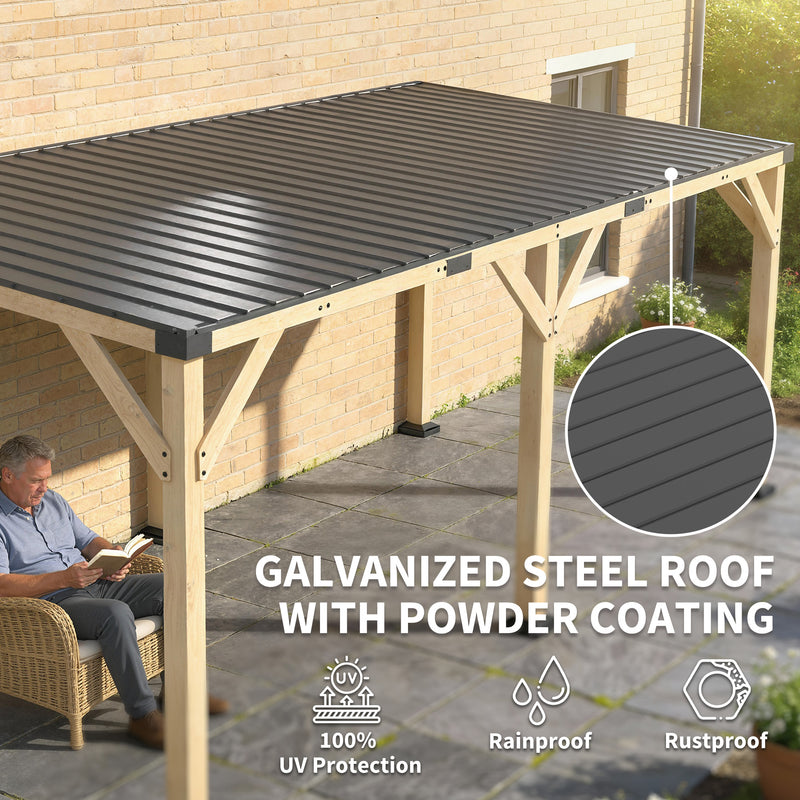 Outsunny 10' x 20' Fir Wood Lean-To Gazebo with Galvanized Steel Sloped Roof