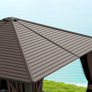 Outsunny 10' x 10' Aluminum Round Hardtop Gazebo with Curtains and Ceiling Hook